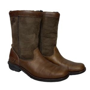 UGG Australia Brooks Brown Leather Shearling Lined Boots Women's Size 5